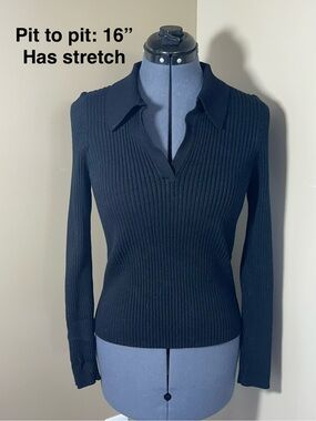 Old Navy Black Ribbed V‑Neck Polo Sweater